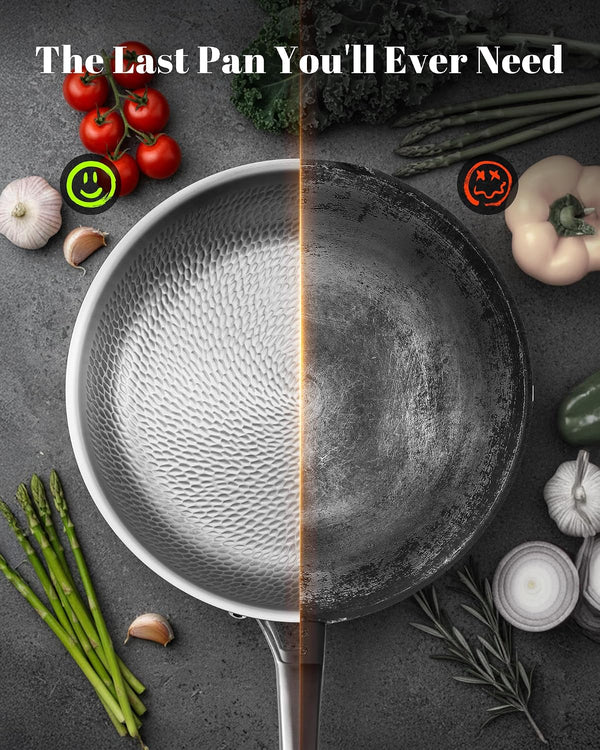 Titanium Pans for Cooking, 12 Inch Pure Titanium Hammered Pro Pan with Lid | Non-Toxic Skillet for Cooking, PFAS/PFOA/PTFE Free Cookware, Dishwasher&Oven Safe, Kitchen Induction Compatible2