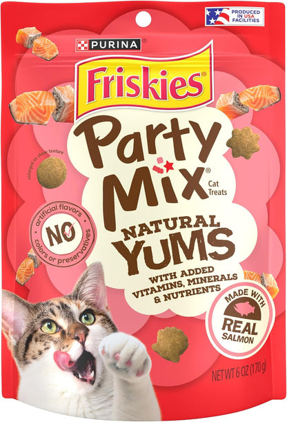 Purina Friskies Natural Cat Treats Party Mix Natural Yums with Real Salmon and Added Vitamins, Minerals and Nutrients - 20 Oz. Canister12