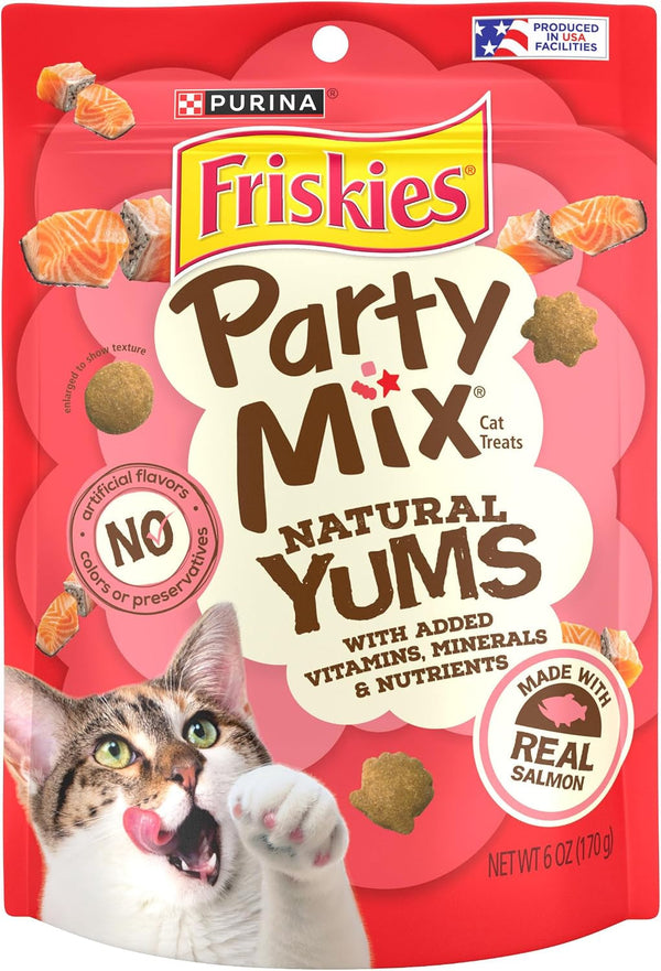 Purina Friskies Natural Cat Treats Party Mix Natural Yums with Real Salmon and Added Vitamins, Minerals and Nutrients - 20 Oz. Canister12