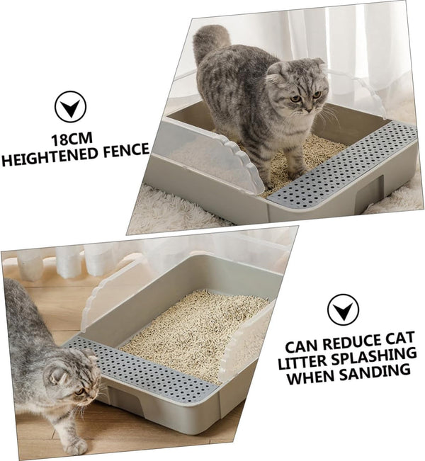 Semi-Enclosed Cat Litter Pan Toilet, Detachable Anti-Splash Durable Polymer Kitten Litter Box, Small Grey Potty for Indoor Cat Housebreaking8