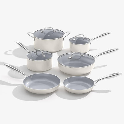 Ceramic Nonstick Cookware Set, 10Pcs Non Toxic Pots and Pans Set | Pfoa-Free Healthy Kitchen Cooking Set, Induction Compatible & Oven Safe, Easy to Clean, Dishwasher Safe, Even Heating1