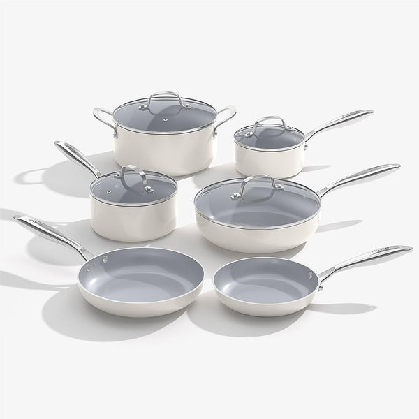 Ceramic Nonstick Cookware Set, 10Pcs Non Toxic Pots and Pans Set | Pfoa-Free Healthy Kitchen Cooking Set, Induction Compatible & Oven Safe, Easy to Clean, Dishwasher Safe, Even Heating1