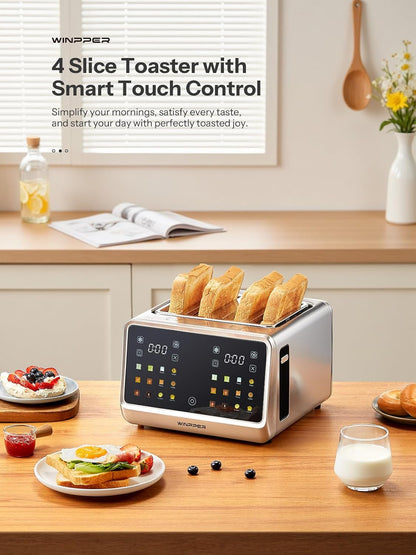 4 Slice Touchscreen Toaster, Digital Display | Stainless Steel, Extra Wide Slots, 6 Shade Settings, Defrost Reheat Cancel Functions, Removable Crumb Tray, Bagel & Bread7