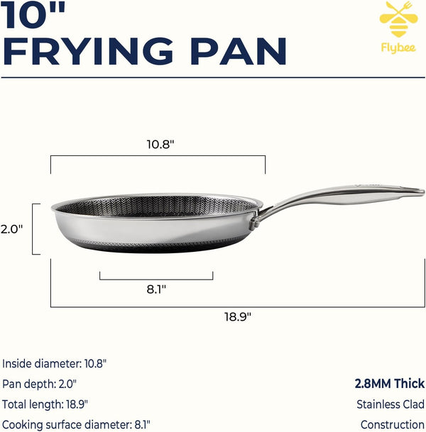 10 Inch Hybrid Nonstick Frying Pan, Tri-Ply Stainless Steel Pan with Non-Toxic Ceramic Coating, FDA Compliant & Pfas-Free, Dishwasher & Oven Safe, Induction & All Cooktops Compatible3
