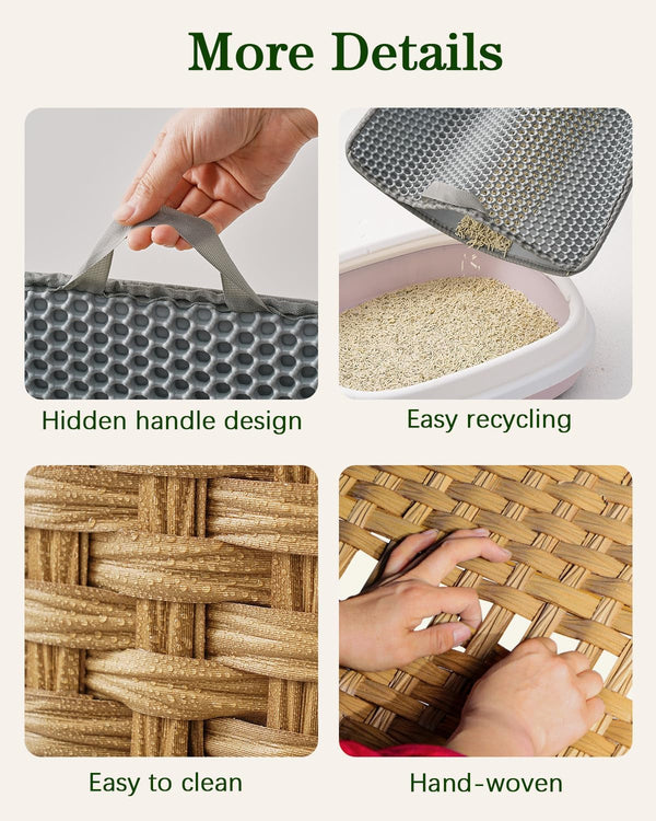 SETVSON Cat Litter Box Enclosure Furniture, Hidden Litter Box with Mat and Fence, Handwoven Rattan Cat House with Two S-Shaped Hooks for Living Room, Bedroom, 18.5 X 20.5 X 19.1 Inches (Natural)6