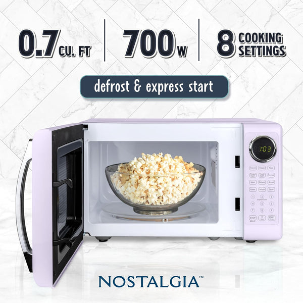 Modern Retro Compact Countertop Microwave Oven - 0.7 Cu. Ft. - 700-Watts with LED Digital Display - Child Lock - Easy Clean Interior - Lavender2