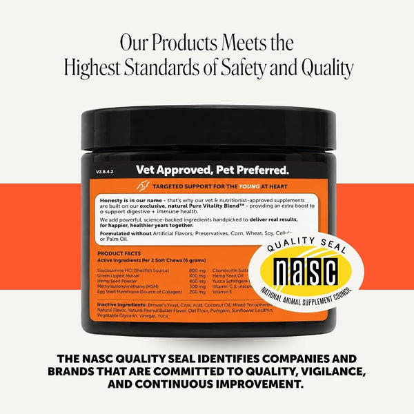 Pet Honesty Vet Recommended Hip and Joint Supplement for Dogs, 90 Count | Advanced Strength Dog Joint Supplement with Glucosamine Chondroitin, Chicken, Supports Mobility, Eases Stiffness9