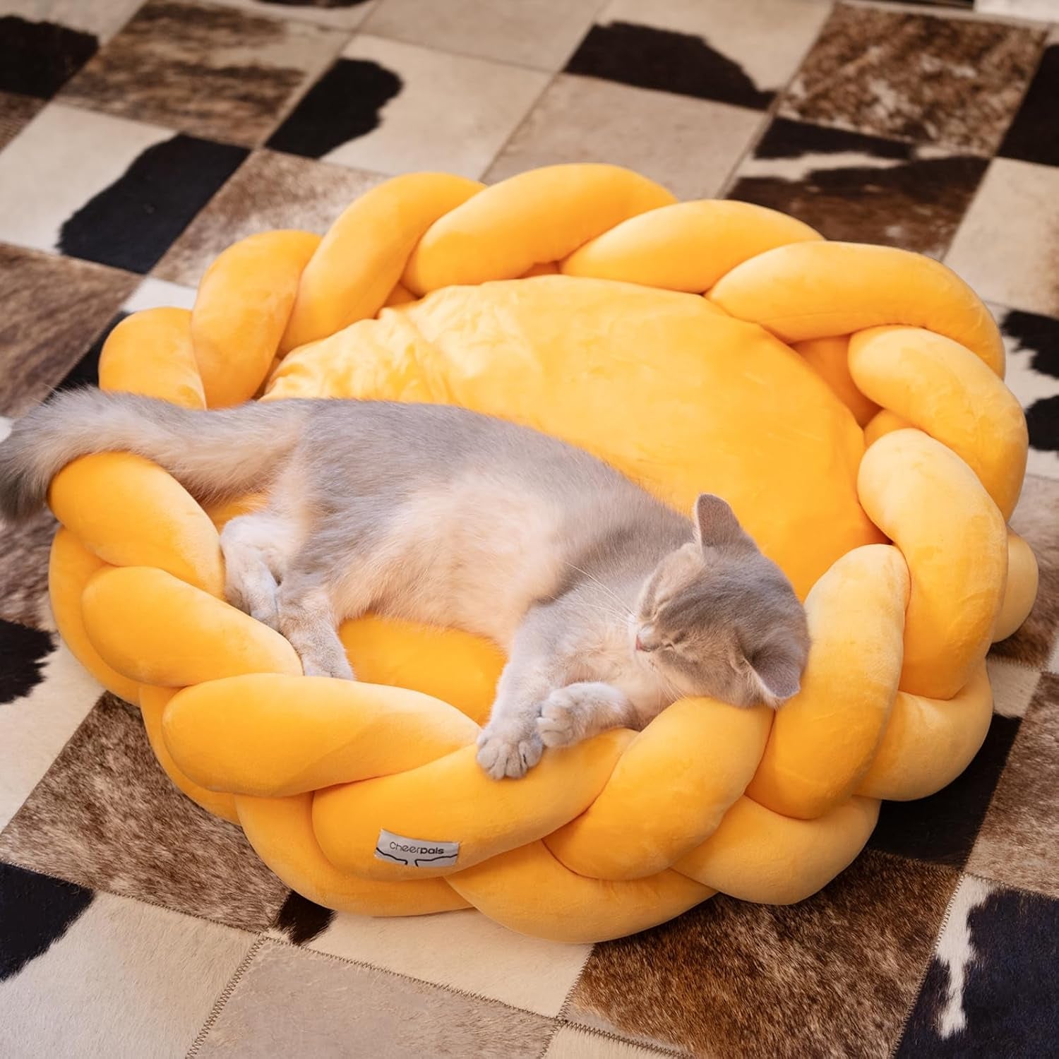 cheerpals-weave-cat-bed-for-indoor-cats-cute-pet-bed-with-washable-cushion-fluffy-kitty-bed-for-small-dogdark-gray