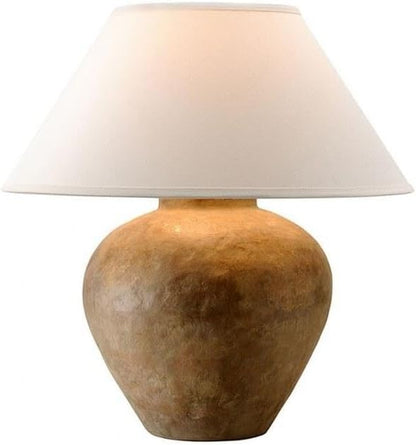 Drum Shape Base 1-Light Table Lamp in Aged Textured Reggio with Off-White Linen Shade 22 Inches W X 23 Inches H 154-Bel-29948631