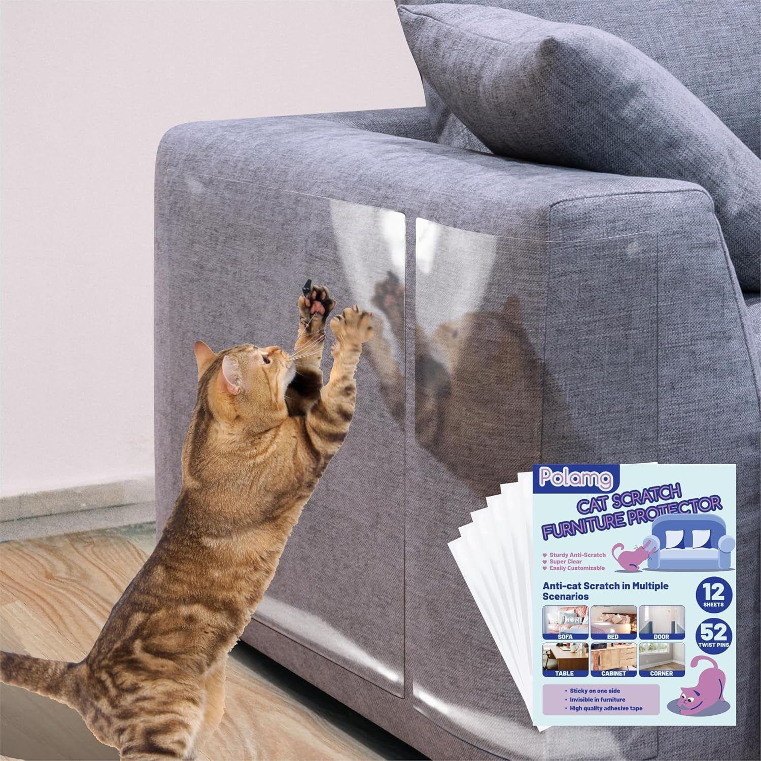 polamg-cat-scratch-furniture-protector-12-pack-clear-sofa-guards-12-clear-sheets-2-sizes-52-twist-pins-self-adhesive-cuttable-not-recommended-leather-faux-leather-velvet-microfiber