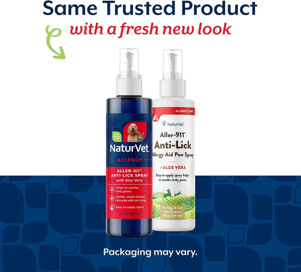 Naturvet Aller-911 Anti-Lick Paw Spray for Dogs & Cats – Includes Aloe Vera – Helps Sooth Itchy Paws, Offers Dog & Cat Allergy Support – Helps Discourage Pet Licking – 8 Oz. Spray | Includes Aloe Vera, Sooth Itchy Paws, Offers Dog & Cat Allergy Support, Discourage Pet Licking2