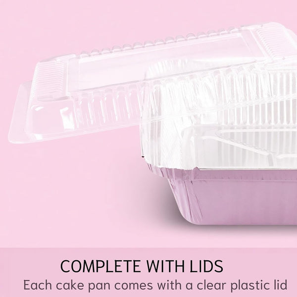 (40 Pack) 8X8 Square Aluminum Baking Cake Pans with Clear Lids - Pink Foil Pans with Lids - Disposable Food Containers Great for Cooking, Heating, Storing, Prepping Food4