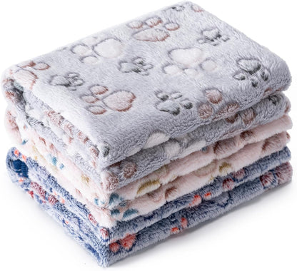 1 Pack 3 Blankets Super Soft Fluffy Premium Fleece Pet Blanket Flannel Paw Printed Throw for Dog Puppy Cat (Small 23X16'', Brown, Pink, White)15