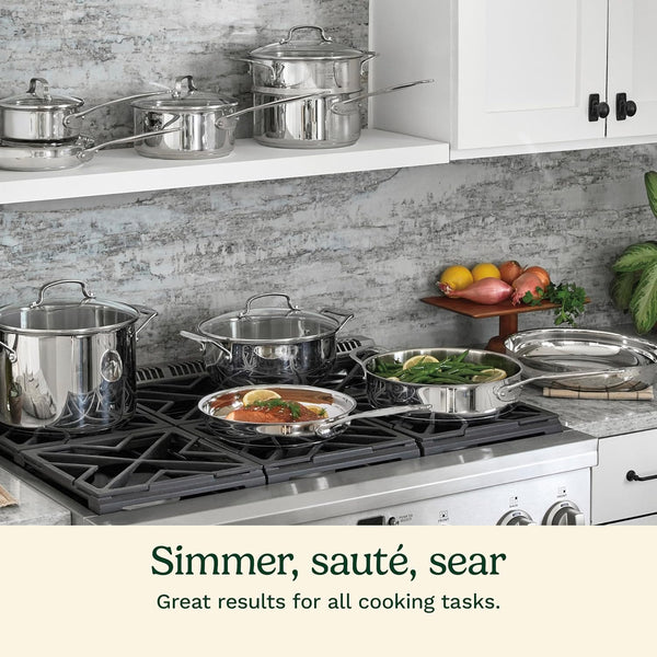 17-Piece Stainless Steel Cookware Set, Chef'S Classic Steel Collection with Pure Aluminum Core for Quick and Even Heat, Cool Grip Handles, Dishwasher Safe, 77-17N | Dishwasher-Safe Stainless Steel Pans and Pots with Riveted Handles & Aluminum Core for Even Heat, Oven Safe to 500°F, 77-17N5