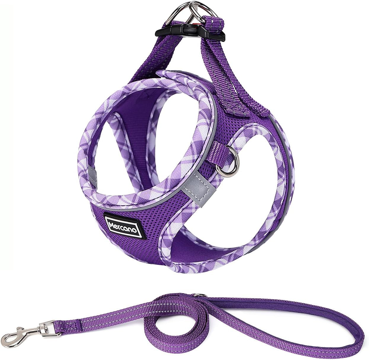 mercano-soft-mesh-dog-harness-and-leash-set-step-in-reflective-breathable-lightweight-vest-harnesses-with-safety-buckle-for-small-dogs-cats-pink-s