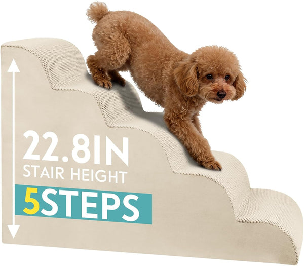 Dog Stairs for Small Dogs, 19.7" H Pet Stairs 4-Steps Ramp for Puppy, Older Cat, Stairs with Whole 30D High Density Foam, Corduroy Fabric, Non-Slip Bottom Dog Steps for Bed and Couch (Grey, 4-Step)14