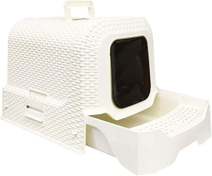 Dog Potty Training Toilet ﻿ Pet Supplies Rattan Style Fully Enclosed Cat Toilet Large Litter Box Potty Closed(White)1