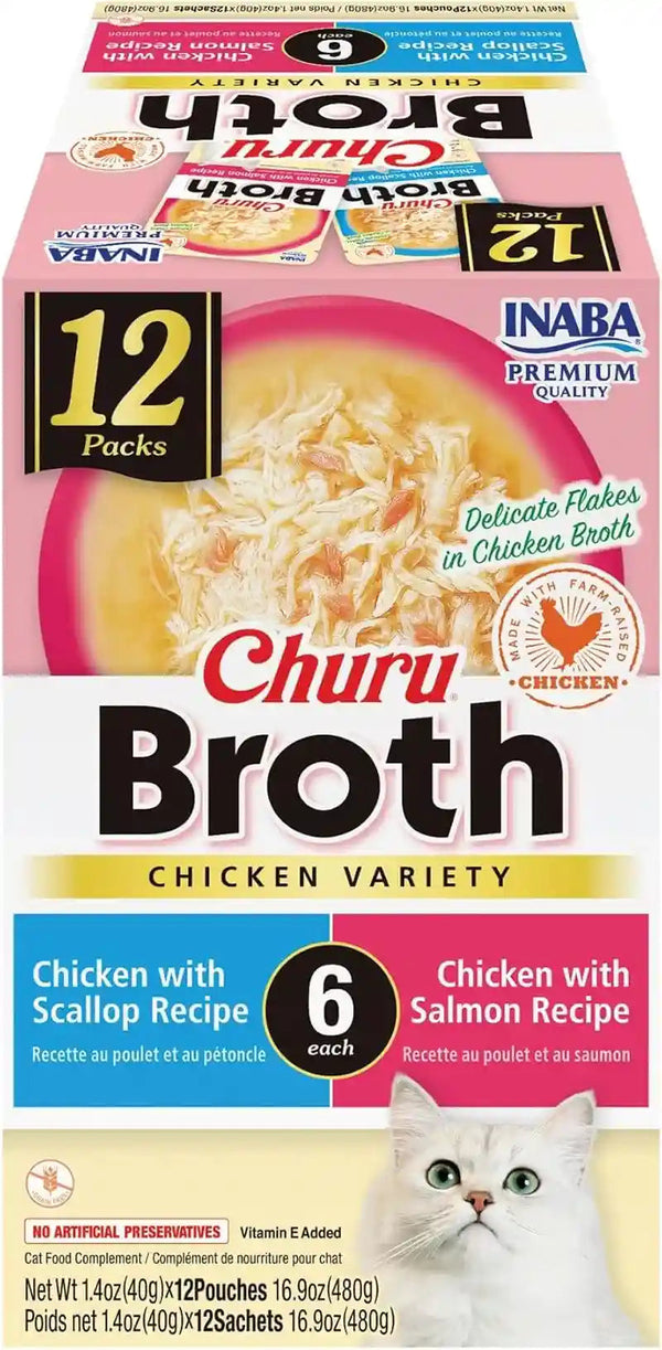 INABA Churu Broth for Cats, Side Dish Pouch, 1.4 Ounces per Pouch, 12 Pouches, Chicken & Seafood Variety9