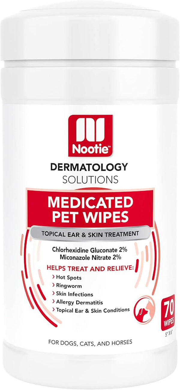Nootie Medicated Dog Wipes, 2% Chlorhexidine and 2% Miconazole Formulated Pet Wipes for Dogs and Cats - 5"X 6" Size XL Wipes - 70 Count - Sold in over 10,000 Vet Clinics and Pet Stores Worldwide1