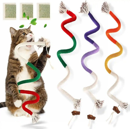 TEAWOO Cat Toys Chew Ropes 3Pcs with Natural Catnip, Safe Teeth Cleaning Toy for Indoor Kittens, Interactive Cat Kitty Toys for All Breeds (27.56 Inches, 3 Bags of Catnip Included)1