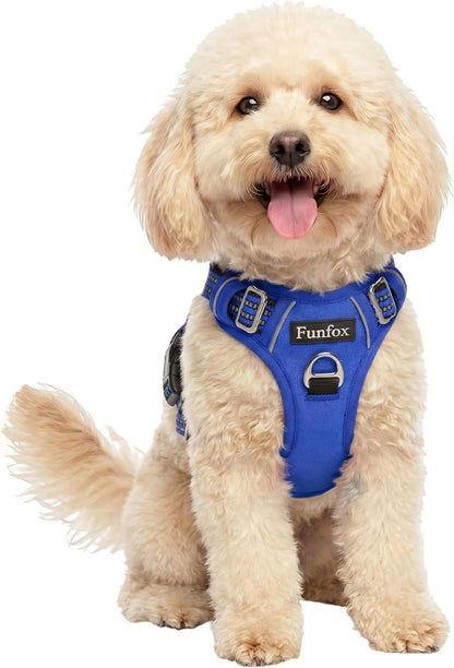 Funfox Dog Harness Medium Sized Dog, Vertical Handle Easy Control, No Pull Pet Vest Adjustable with 2 Leash Clips, Soft Material, Reflective Safe Night Walking for Small Medium Large Breed, Black, M44