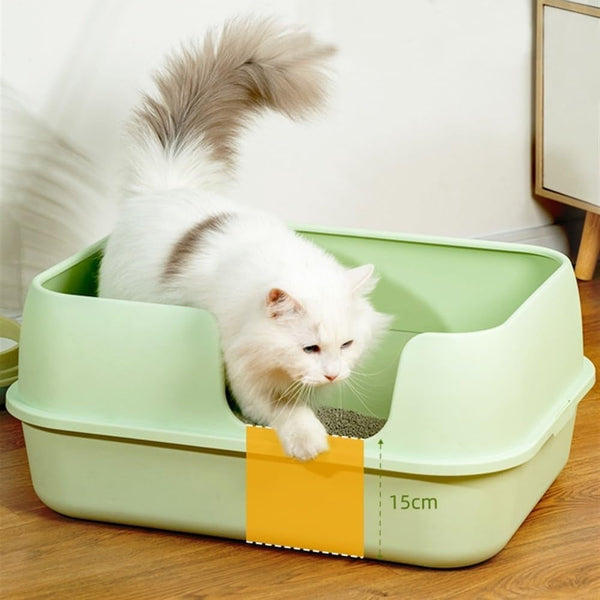 Pet Supplies, High-Sided Semi-Enclosed Cat Litter Box for Big Cats & Rabbits, Detachable(Green)4