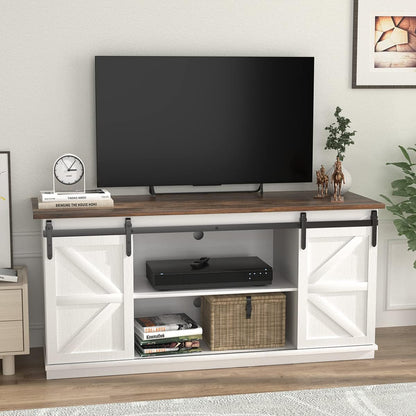 TV Stand for 65 Inch TV, Sliding Barn Doors, Bright White | Farmhouse Entertainment Center, Storage Cabinets, Adjustable Shelves, Media Console for Living Room, Bedroom8
