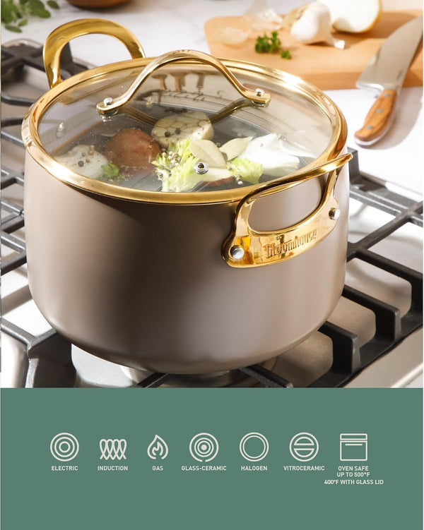 Two Time Oprah'S Favorite Things Winner - 8 Quart Stock Pot W/Lid – Pfas-Free Ceramic Nonstick Dutch Oven Heavy Duty Aluminum Oven Safe Dishwasher Safe Cappuccino Cream W/Gold Handles5