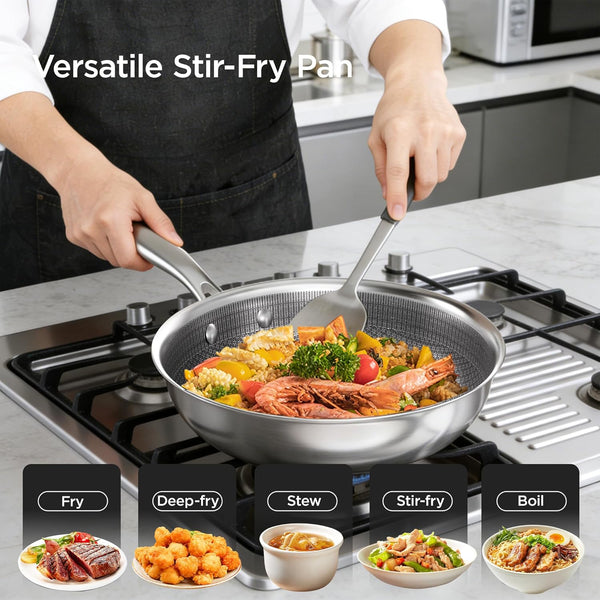 11" Hybrid Wok Pan with Lid, Nonstick Deep Skillet for Stir-Fry | Non-Toxic Coating, Dishwasher & Oven Safe, Induction Ready, Stay-Cool Handle, 3-Ply Stainless Steel Clad for Fast Heat6