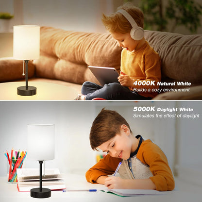 Bedside Table Lamp for Bedroom - Small Desk Lamp with USB Ports | USB A+C Ports, AC Outlet, 3 Color Temperatures, LED Bulb Included, White Fabric Shade, Black Metal Base, 14" Nightstand Lamp5