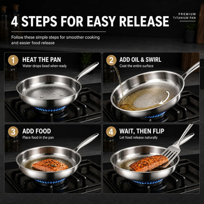 8Inch Titanium Pro Pans for Cooking, Titanium Frying Pan with Lid | Uncoated Hammered Cookware, Pfas-Free & No Coating, Oven & Induction Safe, Scratch-Resistant, Even Heating, Dishwasher Safe3
