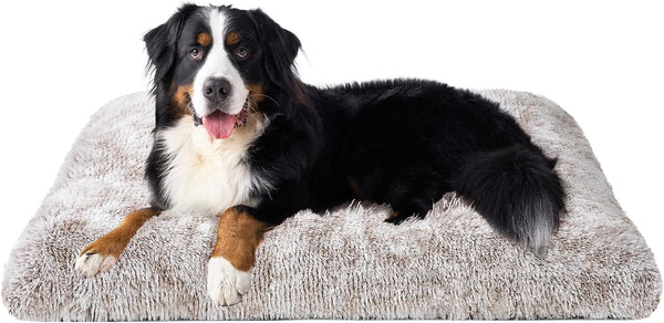 EHEYCIGA Fluffy Dog Crate Bed for Extra Large Dogs, Plush Faux Fur Pad, Calming anti Anxiety XL Bed for Crate, Washable Soft Warm Dog Mat with Non-Slip Bottom, Grey10