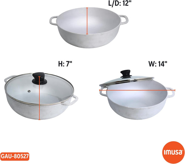 7 Qt Cast Aluminum Caldero Dutch Oven with Glass Lid | 30 Cm Diameter, Glass Lid with Riveted Handles, Heavy Bottom, Oven Safe, Rice Pot for Stews, Soups and Beans, Polished Finish8