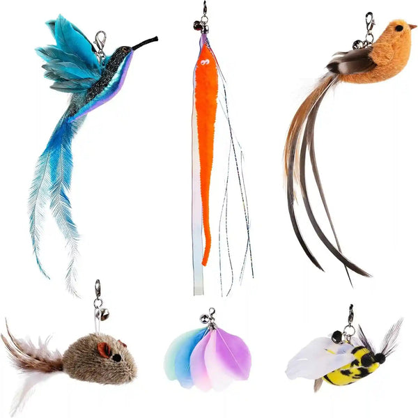 JXFUKAL 2025 Latest Cat Toys, 2 in 1 Spring Cat Wand Toy with 2PCS Ultra-Long Cat Teaser, 4PCS Spring Steel Wire & 5PCS Feather Refills for Kitty Kitten Indoor Cats Accessories9