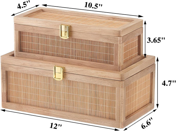 Natural Bamboo Decorative Box with Lids, Unique Decorative Boxes Set of 2, Boho Wedding Keepsake Box, Memory Box with Lid for Crafts, Trinkets and Photo Storage4