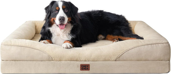 EHEYCIGA Orthopedic XL Dog Bed for Large Sized Dog, 42X30 Inch Extra Large Memory Foam Dog Couch Bed with Sides, Waterproof Liner & Washable Removable Cover, Bolster Pet Sofa, Grey53
