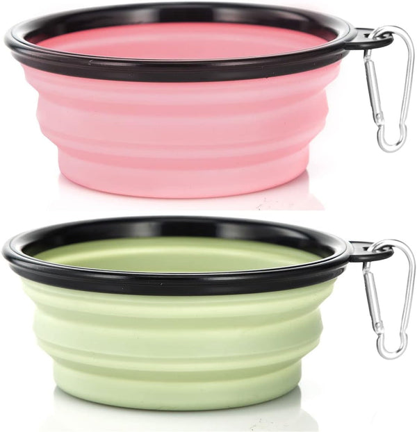 Dog Bowl Pet Collapsible Bowls, 2 Pack for Cats Dogs, Portable Pet Feeding Watering Dish for Walking Parking Traveling with 2 Carabiners (Small, Blue+Green)17