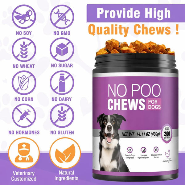 200 Chews No Poo Chews-No Poop Eating Deterrent for Dog-Coprophagia Deterrent for Dogs-Prevent Stop Dogs from Eating Poop Supplement with Digestive Enzymes&Probiotics-Breath Freshener-Chicken5