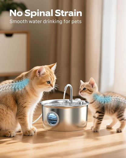 Cat Water Fountain Stainless Steel: Cat Fountain for Drinking - 88Oz/2.6L Pet Water Fountain for Cats Indoor - Quiet Cats Water Bowl Dispenser - Pets Feeding & Watering Supplies - for Small Animals6