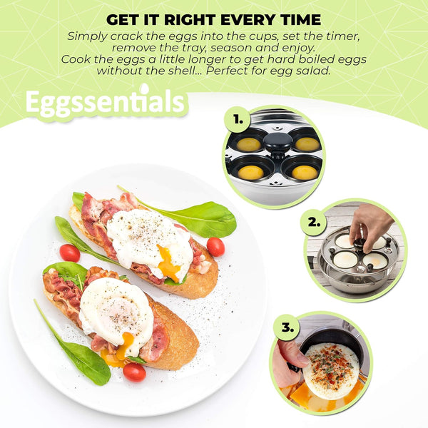 Egg Poacher -  Poached Egg Maker, Stainless Steel Egg Poaching Pan, Poached Eggs Cooker Food Grade Safe PFOA Free with Spatula.4
