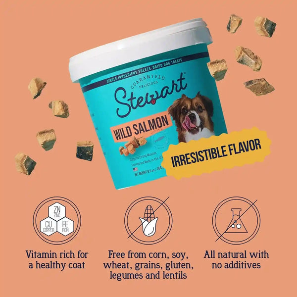 Stewart Freeze Dried Dog Treats, 100% Wild Salmon, 9.5 Oz Tub | Premium Quality Raw Protein, Single Ingredient, High Protein Training Treats & Food Topper, No Refrigeration, Cat Friendly2