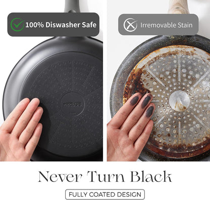 Pots and Pans Set Nonstick, 21Pcs Induction Compatible, Stay Cool Handle, Fully Coated, 100% Dishwasher Safe, PFOA Free Omelet Pans, Warp Resistant (Black Sesame)4