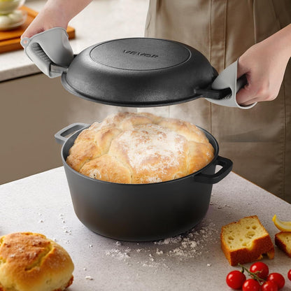 Cast Iron Dutch Oven, 2-In-1 Pre-Seasoned Pot with Skillet Lid, 5QT Cookware Pan with Proofing Basket, Bread Baking Accessories, Bread-Oven Compatible 500℉8
