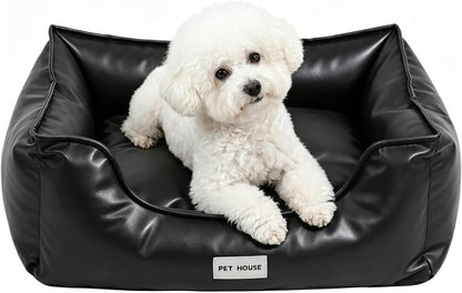 Marchul Faux Leather Dog Bed, Waterproof Cat Sofa Bed with Non-Slip Bottom | Leather Dog Bed, Washable Pet Couch for Small and Medium Dogs & Cats, 29.5 X 23.6In Black9