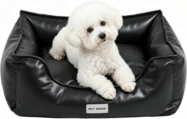 Marchul Faux Leather Dog Bed, Waterproof Cat Sofa Bed with Non-Slip Bottom | Leather Dog Bed, Washable Pet Couch for Small and Medium Dogs & Cats, 29.5 X 23.6In Black9
