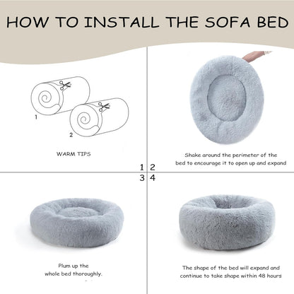 Bunlitent 39 Inch Calming Dog Bed, Donut Dog Bed for Large Sized Dog, Grey | Plush Anti-Anxiety, Donut Shape, Warming Cozy, round Cuddler Nest, Soft Cute,Marshmallow Cuddler Nest Pet Bed6