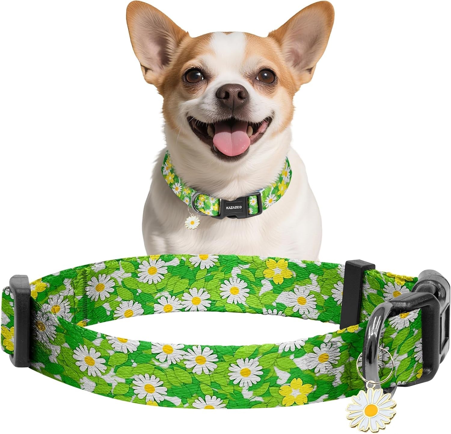 kazazoo-dog-collar-cute-and-soft-nylon-puppy-collar-girl-dogs-adjustable-purple-dog-collars-for-medium-dogs-purple-flowers-m