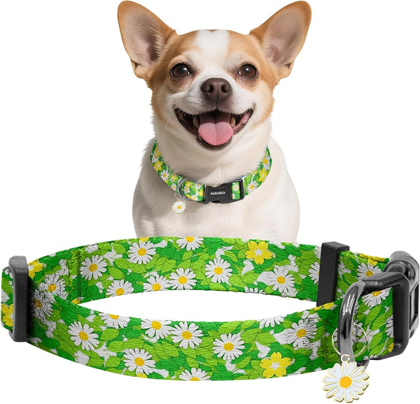 Kazazoo Dog Collar Cute and Soft Nylon Puppy Collar Girl Dogs, Adjustable Purple Dog Collars for Medium Dogs, Purple Flowers-M46