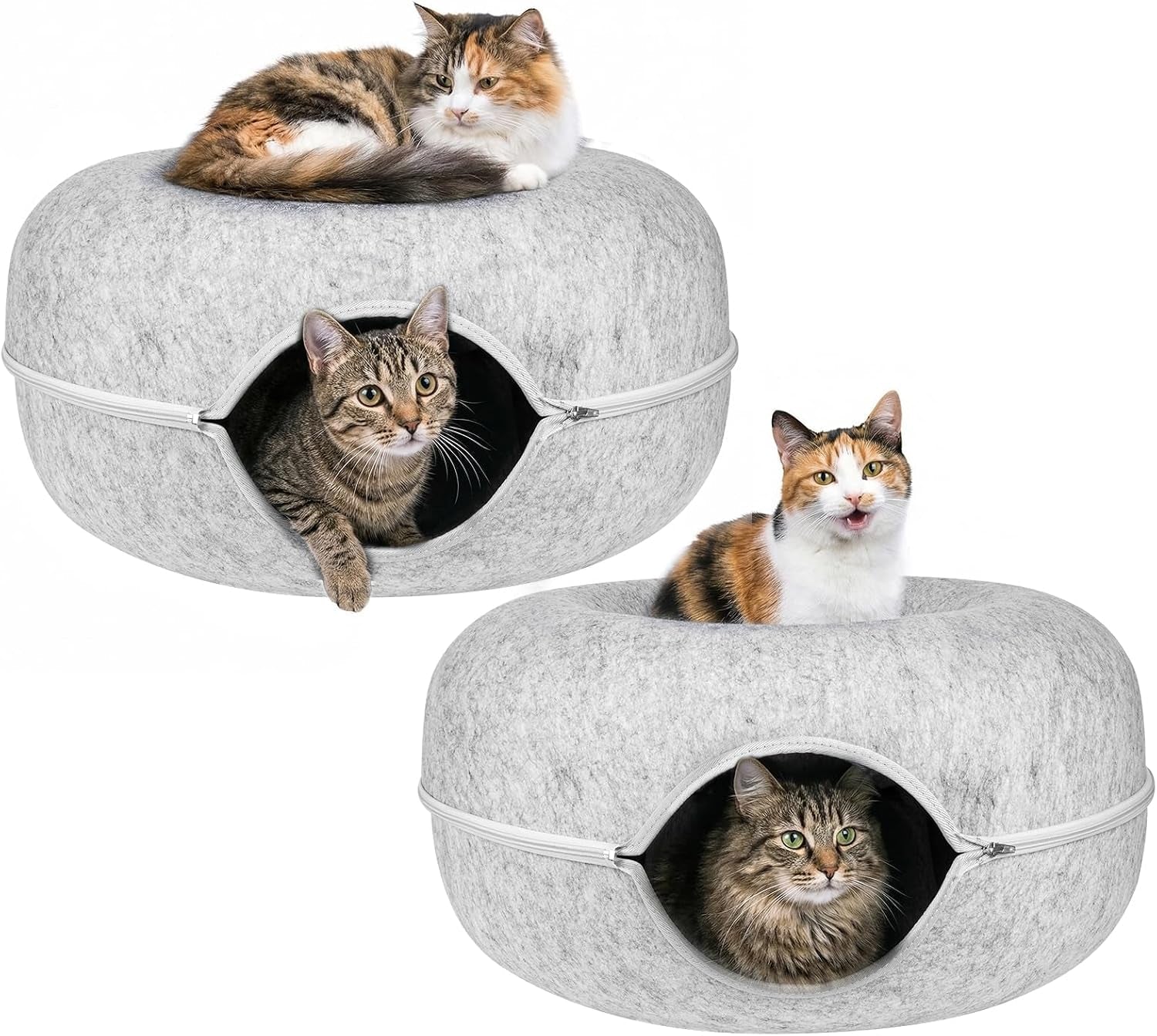 cat-tunnel-bed-for-heavy-big-cats-up-to-45-lbs-24-donut-cat-bed-for-multi-cat-home-premium-detachable-zipper-felt-anti-scratch-cat-cave-bed-roomy-non-collapsing-cat-hideaway-peekaboo-toy