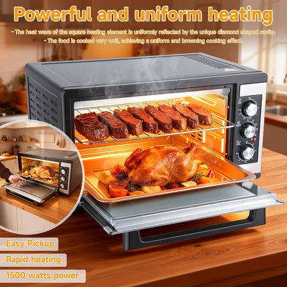 2026 New Large 46L Convection Toaster Oven, 9-In-1 Kitchen Countertop Oven with Crispy Roast, Dehydrate, Rotisserie, Includes 6 Accessories, 1500W, Black, Stainless Steel5